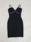 Black V Neck Pearl Backless Short Cocktail Party Dress