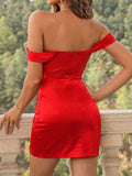 Red Off The Shoulder Sparkly Short Cocktail Dress