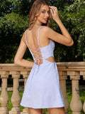 Lilac Cutout Backless Short Cocktail Party Dress