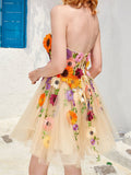 Strapless Champagne A Line Homecoming Dress With 3D Flowers