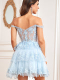 Dark Blue A-Line Sweetheart Neckline Tiered Short Homecoming Dress