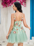 Spaghetti Straps Champagne A Line Flowers Homecoming Dress