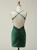 DarkGreen Glitter Halter Short Homecoming Dress