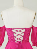 Off The Shoulder Fuchsia A-Line Lace Short Homecoming Dress