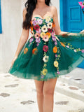 Strapless Champagne A Line Homecoming Dress With 3D Flowers