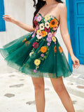 Strapless Champagne A Line Homecoming Dress With 3D Flowers