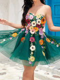 Strapless Champagne A Line Homecoming Dress With 3D Flowers