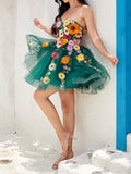 Strapless Champagne A Line Homecoming Dress With 3D Flowers