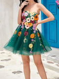 Strapless Champagne A Line Homecoming Dress With 3D Flowers