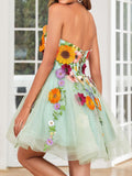 Strapless Champagne A Line Homecoming Dress With 3D Flowers