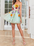 Strapless Champagne A Line Homecoming Dress With 3D Flowers