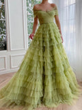 Strapless A Line Green Long Prom Dress