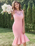 Light Blue Lace Mermaid Midi Graduation Party Dress