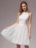 White Halter Lace A Line Short Graduation Party Dress
