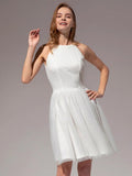 White Halter Lace A Line Short Graduation Party Dress