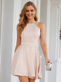 Pink Halter A Line Short Graduation Homecoming Party Dress