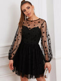 Long Sleeves Tulle Little Black A Line Short Graduation Party Dress