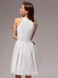 White Halter Lace A Line Short Graduation Party Dress