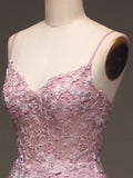 A Line Spaghetti Straps Blush Prom Dress with Appliques