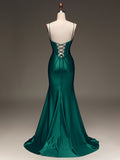Mermaid Elegant Corset Back Dark Green Prom Dress