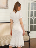 White Lace Mermaid Midi Graduation Party Dress