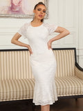 White Lace Mermaid Midi Graduation Party Dress