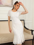 White Lace Mermaid Midi Graduation Party Dress