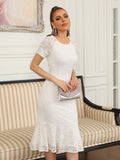 White Lace Mermaid Midi Graduation Party Dress