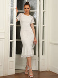 White Lace Mermaid Midi Graduation Party Dress