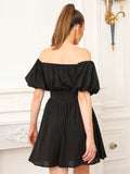 Black Off The Shoulder A Line Short Graduation Party Dress