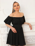 Black Off The Shoulder A Line Short Graduation Party Dress