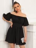Black Off The Shoulder A Line Short Graduation Party Dress