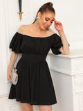 Black Off The Shoulder A Line Short Graduation Party Dress