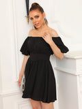 Black Off The Shoulder A Line Short Graduation Party Dress