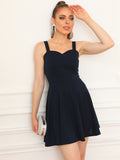 Navy A Line Sleeveless Backless Short Graduation Party Dress