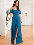 Blue A Line Chiffon Long Party Dress