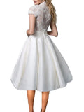 White V Neck Lace Panel Sexy Midi Graduation Dress