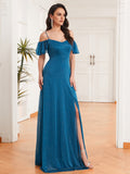 Blue A Line Chiffon Long Party Dress