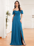 Blue A Line Chiffon Long Party Dress