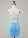 Spaghetti Straps Blue Sequins Homecoming Short Dress