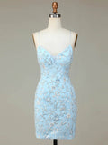 Sparkly Blue Spaghetti Straps Tight Homecoming Dress