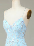 Sparkly Blue Spaghetti Straps Tight Homecoming Dress