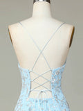 Sparkly Blue Spaghetti Straps Tight Homecoming Dress