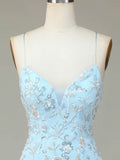 Sparkly Blue Spaghetti Straps Tight Homecoming Dress