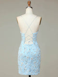 Sparkly Blue Spaghetti Straps Tight Homecoming Dress