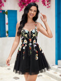 Spaghetti Straps Champagne A Line Flowers Homecoming Dress