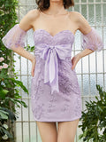 Lilac Lace Strapless Homecoming Dress
