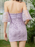 Lilac Lace Strapless Homecoming Dress