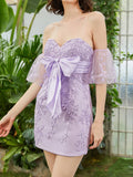 Lilac Lace Strapless Homecoming Dress