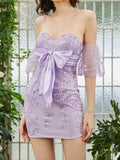 Lilac Lace Strapless Homecoming Dress